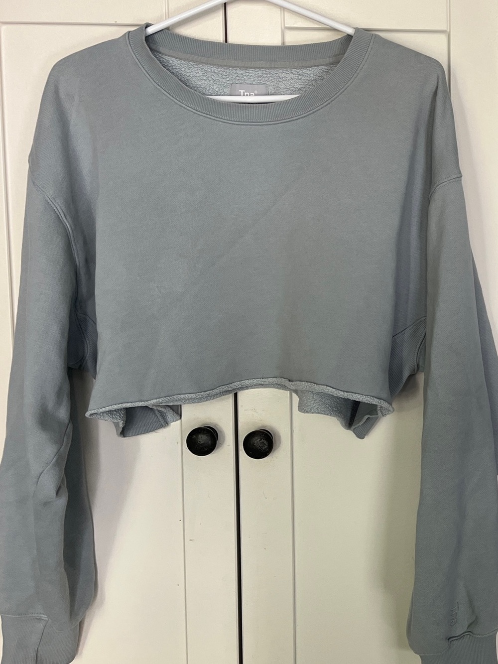 TNA Cropped Crew Sweatshirt in Dusty Blue-Gray